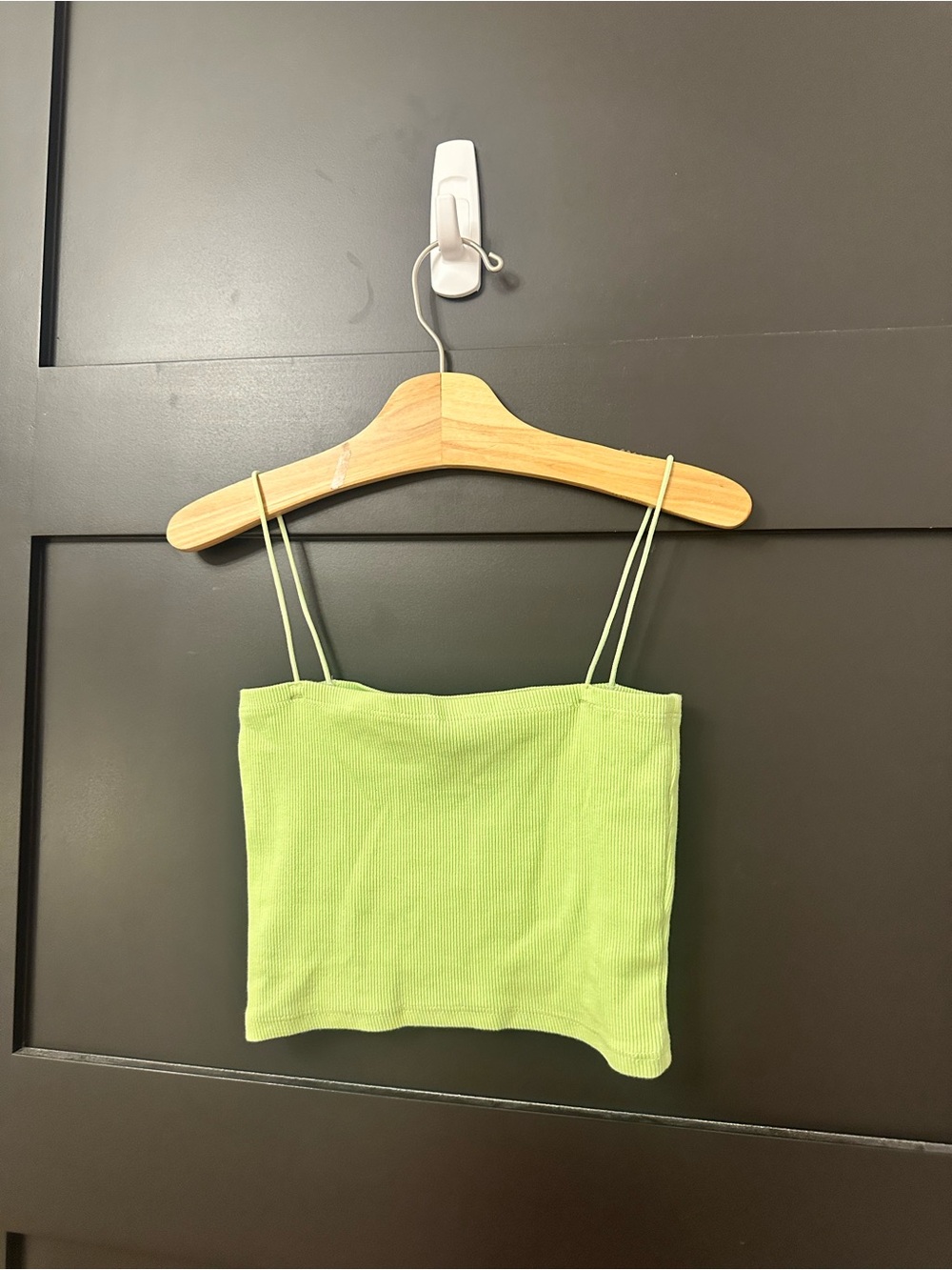 Zara Lime Green Ribbed Double-Strap Crop Camisole